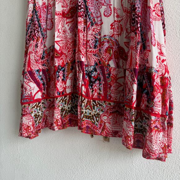 NWT Free People Boho Elephant Print Babydoll Mini Dress Red and White S - Picture 5 of 11